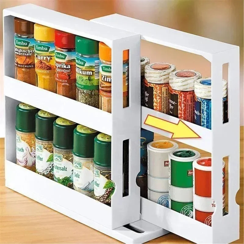 Kitchen Appliances Storage - Multi-Function 2 Tier Rotate Spice Storage