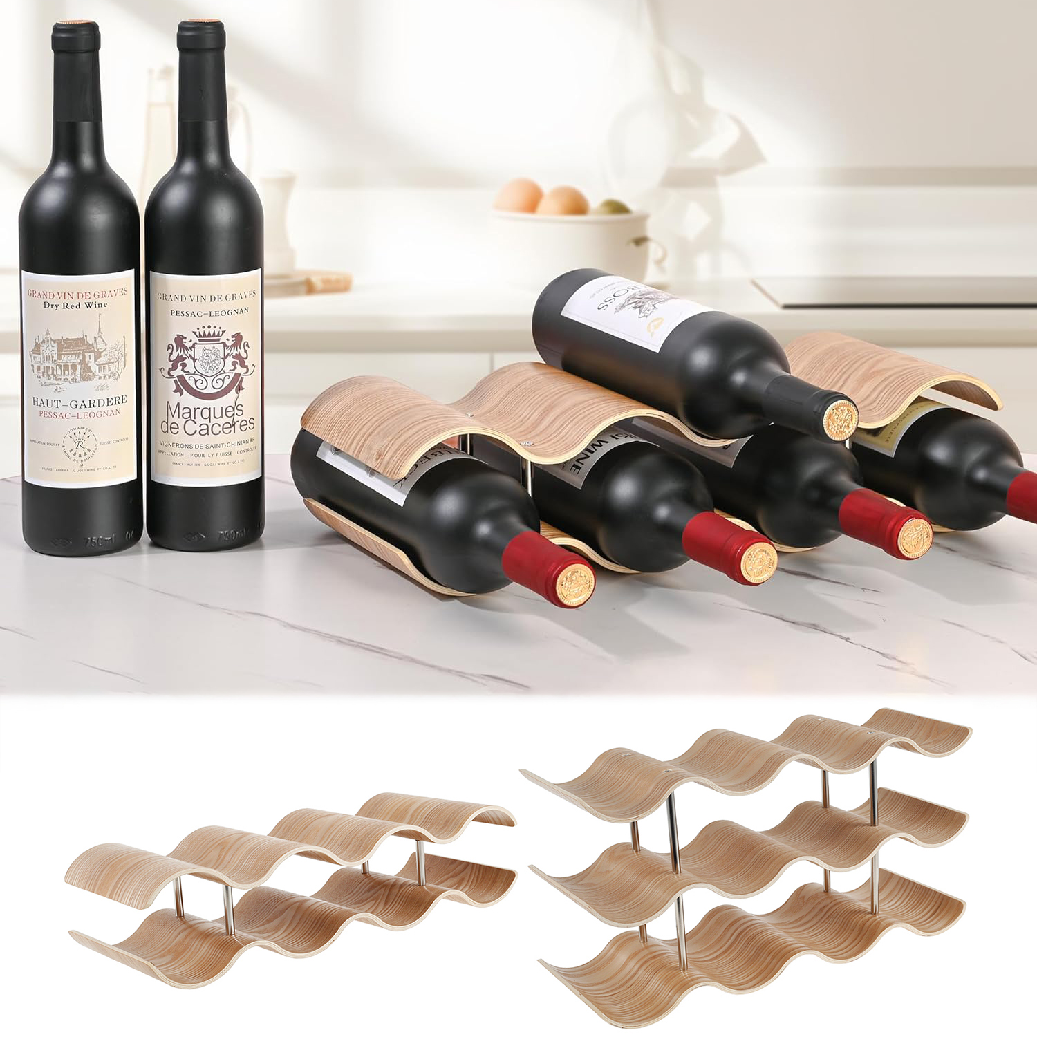 2/3-Tier Wooden Wine Rack Wavy – обзор и цена Kitchen Appliances Rack