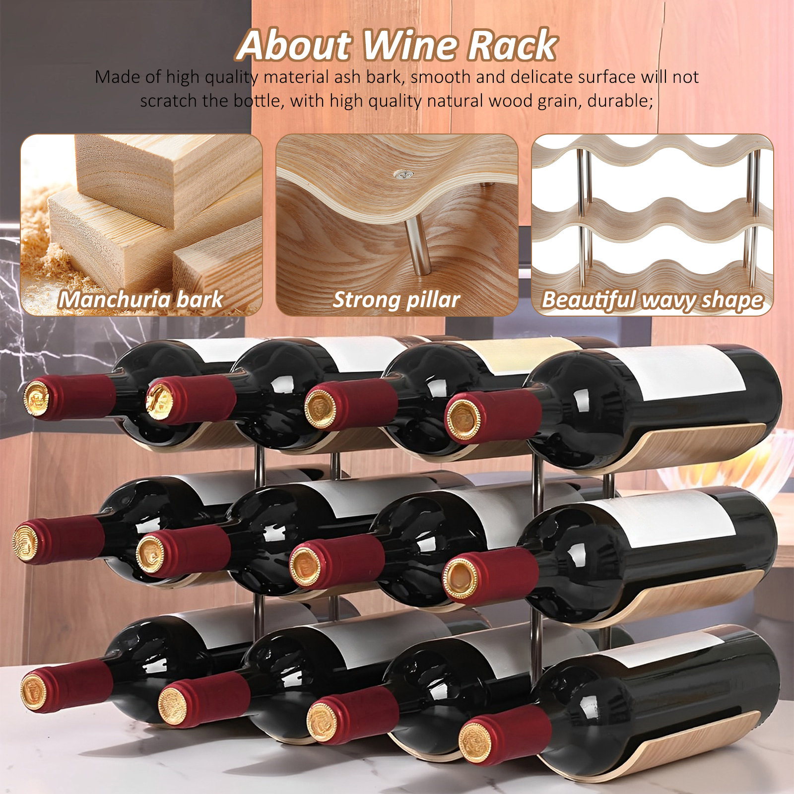2/3-Tier Wooden Wine Rack Wavy – обзор и цена Kitchen Appliances Rack